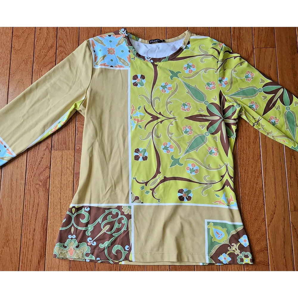 J. McLaughlin Top Women's Small Tan Yellow Long Sleeve Nylon Blend Stretch Indie